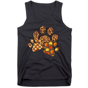 Hello Fall Autumn Leaf Pumpkin Dog Paw Print Puppy Owner Tank Top