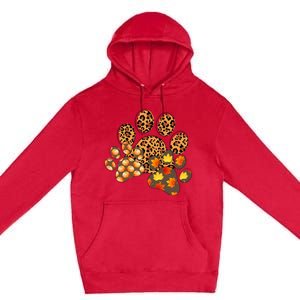 Hello Fall Autumn Leaf Pumpkin Dog Paw Print Puppy Owner Premium Pullover Hoodie