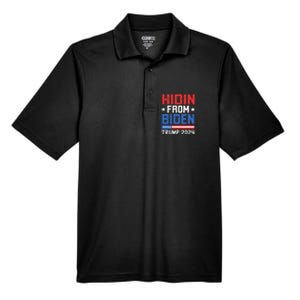 Hidin From Biden Trump 2024 Funny Anti Joe Biden Men's Origin Performance Pique Polo