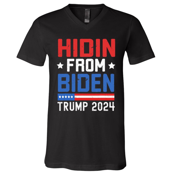 Hidin From Biden Trump 2024 Funny Anti Joe Biden V-Neck T-Shirt