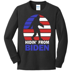 Hidin From Biden Anti Joe Biden 2020 Election Hiding Bigfoot Kids Long Sleeve Shirt