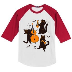 Halloween Funny Band Musical Cats Cello Trumpet Kids Colorblock Raglan Jersey