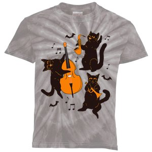 Halloween Funny Band Musical Cats Cello Trumpet Kids Tie-Dye T-Shirt