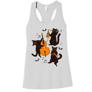 Halloween Funny Band Musical Cats Cello Trumpet Women's Racerback Tank