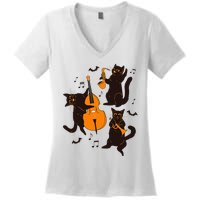 Halloween Funny Band Musical Cats Cello Trumpet Women's V-Neck T-Shirt