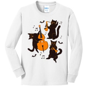 Halloween Funny Band Musical Cats Cello Trumpet Kids Long Sleeve Shirt