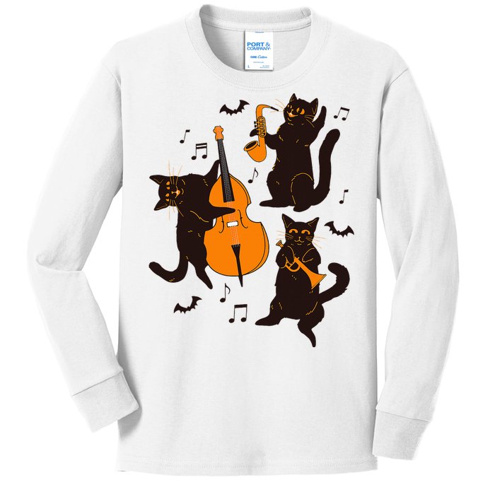 Halloween Funny Band Musical Cats Cello Trumpet Kids Long Sleeve Shirt