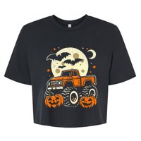 Halloween For Boy Monster Truck Pumpkin Halloween Bella+Canvas Jersey Crop Tee