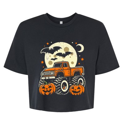 Halloween For Boy Monster Truck Pumpkin Halloween Bella+Canvas Jersey Crop Tee