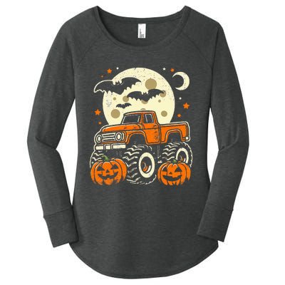 Halloween For Boy Monster Truck Pumpkin Halloween Women's Perfect Tri Tunic Long Sleeve Shirt