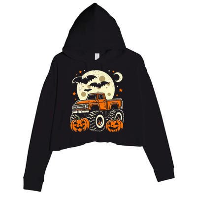 Halloween For Boy Monster Truck Pumpkin Halloween Crop Fleece Hoodie