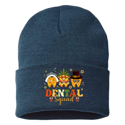 Happy Fall Brush Them All Dental Dentist Squad Thanksgiving Sustainable Knit Beanie