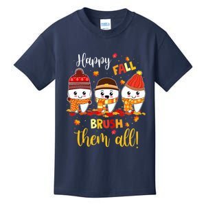 Happy Fall Brush Them All Dental Dentist Squad Thanksgiving Kids T-Shirt