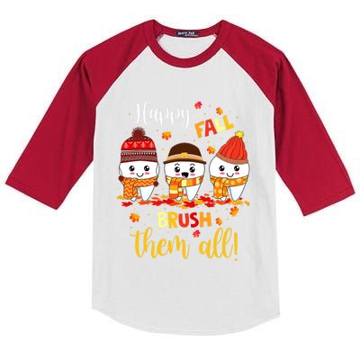 Happy Fall Brush Them All Dental Dentist Squad Thanksgiving Kids Colorblock Raglan Jersey