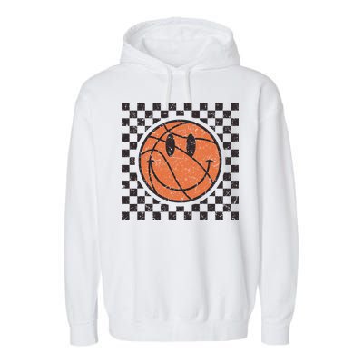 Happy Face Basketball Lover Smile Face Funny Smiling Garment-Dyed Fleece Hoodie