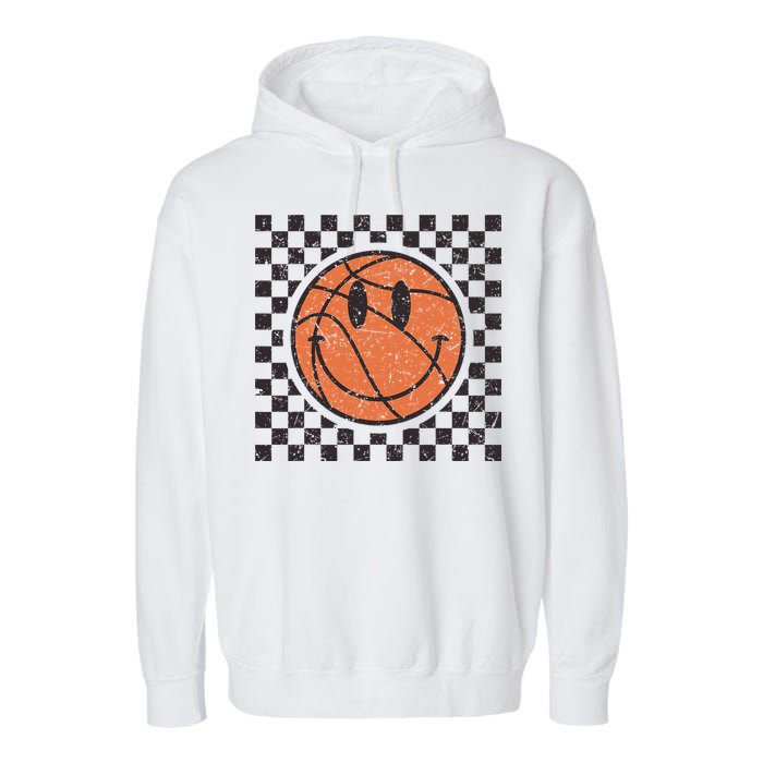 Happy Face Basketball Lover Smile Face Funny Smiling Garment-Dyed Fleece Hoodie