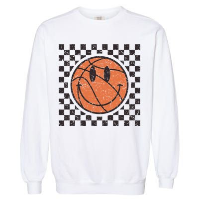 Happy Face Basketball Lover Smile Face Funny Smiling Garment-Dyed Sweatshirt