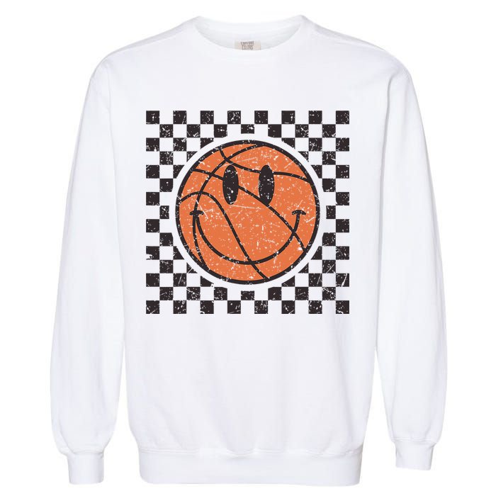 Happy Face Basketball Lover Smile Face Funny Smiling Garment-Dyed Sweatshirt