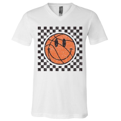 Happy Face Basketball Lover Smile Face Funny Smiling V-Neck T-Shirt