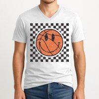 Happy Face Basketball Lover Smile Face Funny Smiling V-Neck T-Shirt