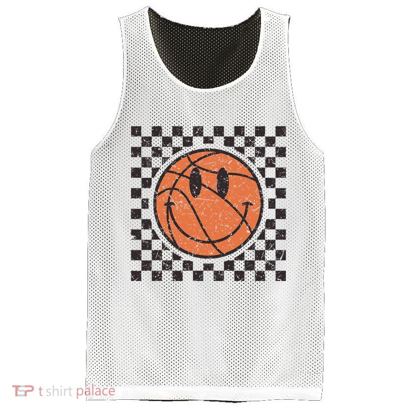 Happy Face Basketball Lover Smile Face Funny Smiling Mesh Reversible Basketball Jersey Tank