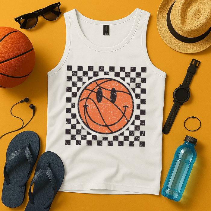 Happy Face Basketball Lover Smile Face Funny Smiling Tank Top
