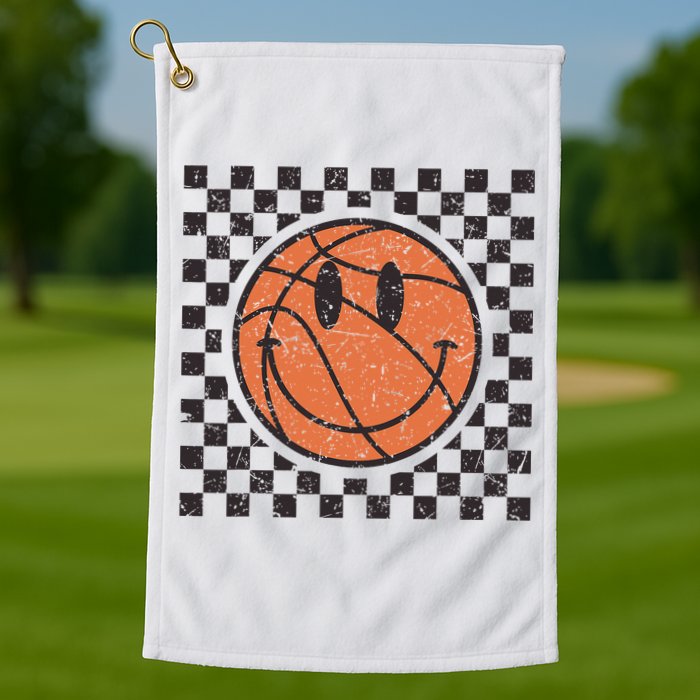 Happy Face Basketball Lover Smile Face Funny Smiling Golf Towel