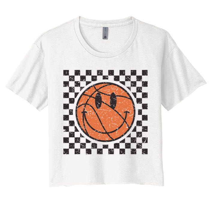 Happy Face Basketball Lover Smile Face Funny Smiling Crop Top