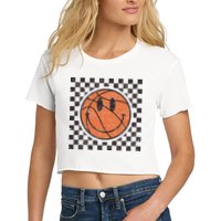 Happy Face Basketball Lover Smile Face Funny Smiling Crop Top