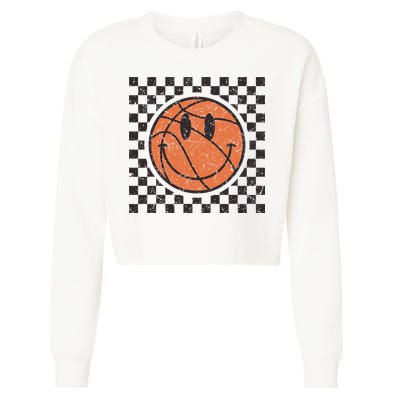 Happy Face Basketball Lover Smile Face Funny Smiling Cropped Pullover Crew