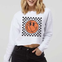 Happy Face Basketball Lover Smile Face Funny Smiling Cropped Pullover Crew