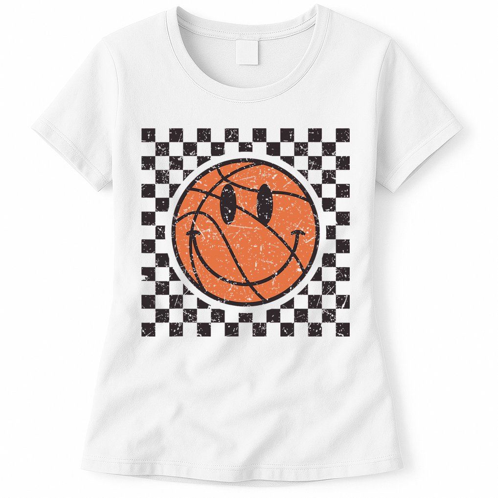 Happy Face Basketball Lover Smile Face Funny Smiling Womens T-Shirt