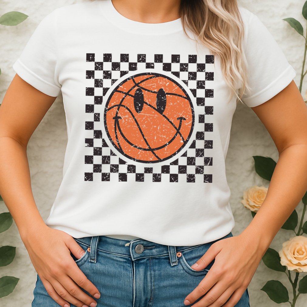 Happy Face Basketball Lover Smile Face Funny Smiling Womens T-Shirt
