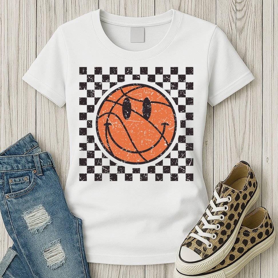 Happy Face Basketball Lover Smile Face Funny Smiling Womens T-Shirt
