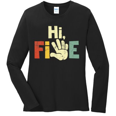 Hi Five Birthday Party Decorations 5 Year Old Ladies Long Sleeve Shirt