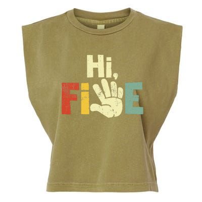 Hi Five Birthday Party Decorations 5 Year Old Garment-Dyed Women's Muscle Tee