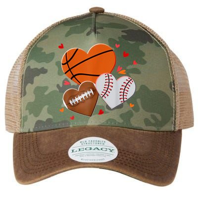 Heart Football Basketball Baseball Valentines Day Boy Legacy Tie Dye Trucker Hat