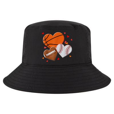 Heart Football Basketball Baseball Valentines Day Boy Cool Comfort Performance Bucket Hat