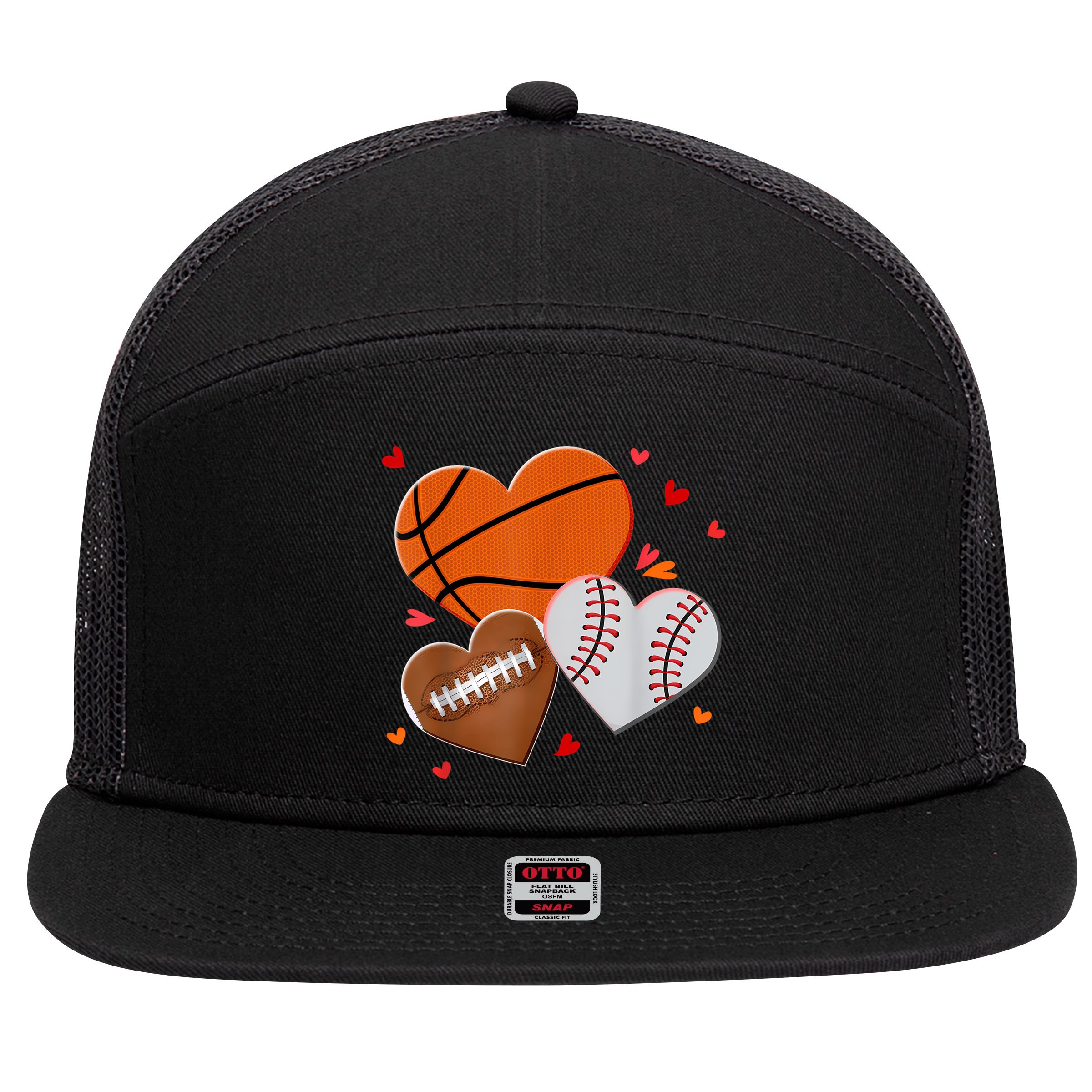 Heart Football Basketball Baseball Valentines Day Boy 7 Panel Mesh Trucker Snapback Hat