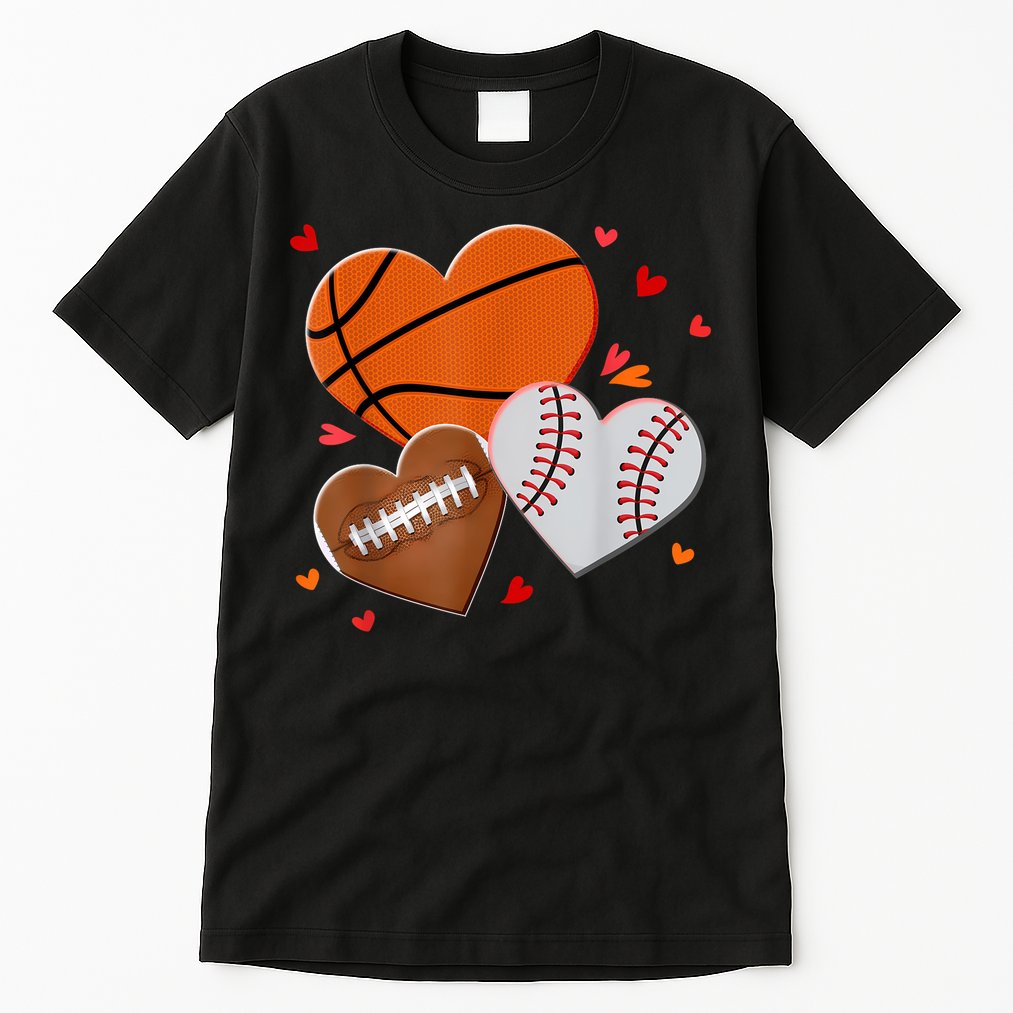 Heart Football Basketball Baseball Valentines Day Boy Tall T-Shirt