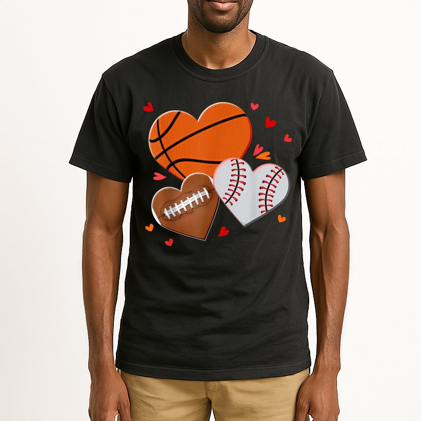 Heart Football Basketball Baseball Valentines Day Boy Tall T-Shirt