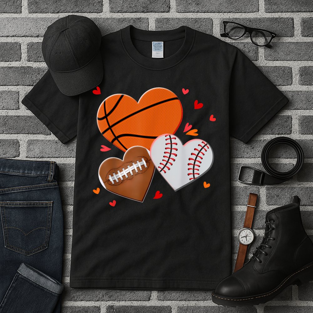 Heart Football Basketball Baseball Valentines Day Boy Tall T-Shirt