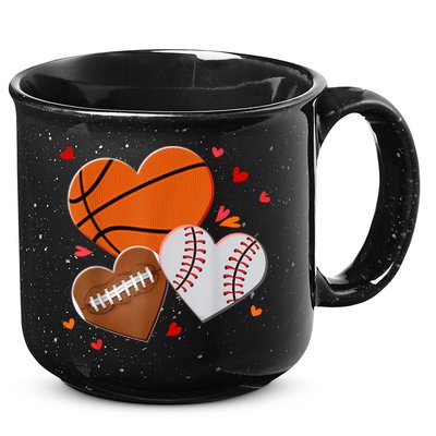 Heart Football Basketball Baseball Valentines Day Boy 15oz Campfire Ceramic Mug