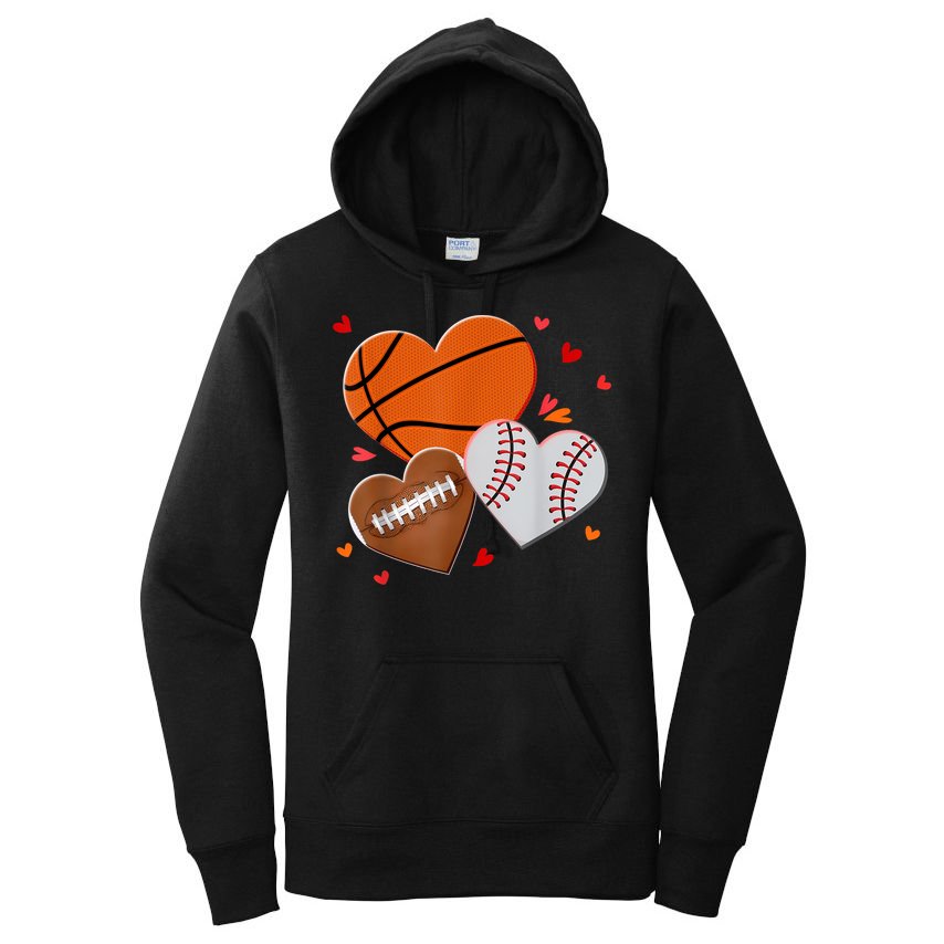 Heart Football Basketball Baseball Valentines Day Boy Women's Pullover Hoodie