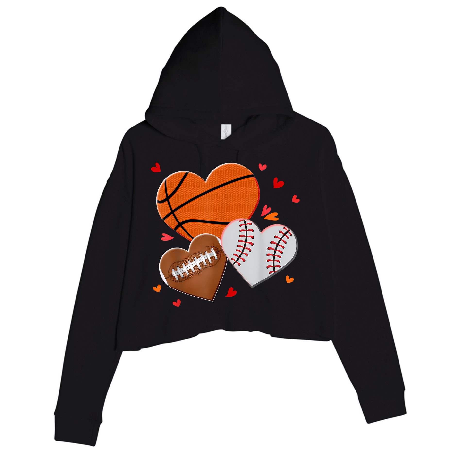 Heart Football Basketball Baseball Valentines Day Boy Crop Fleece Hoodie