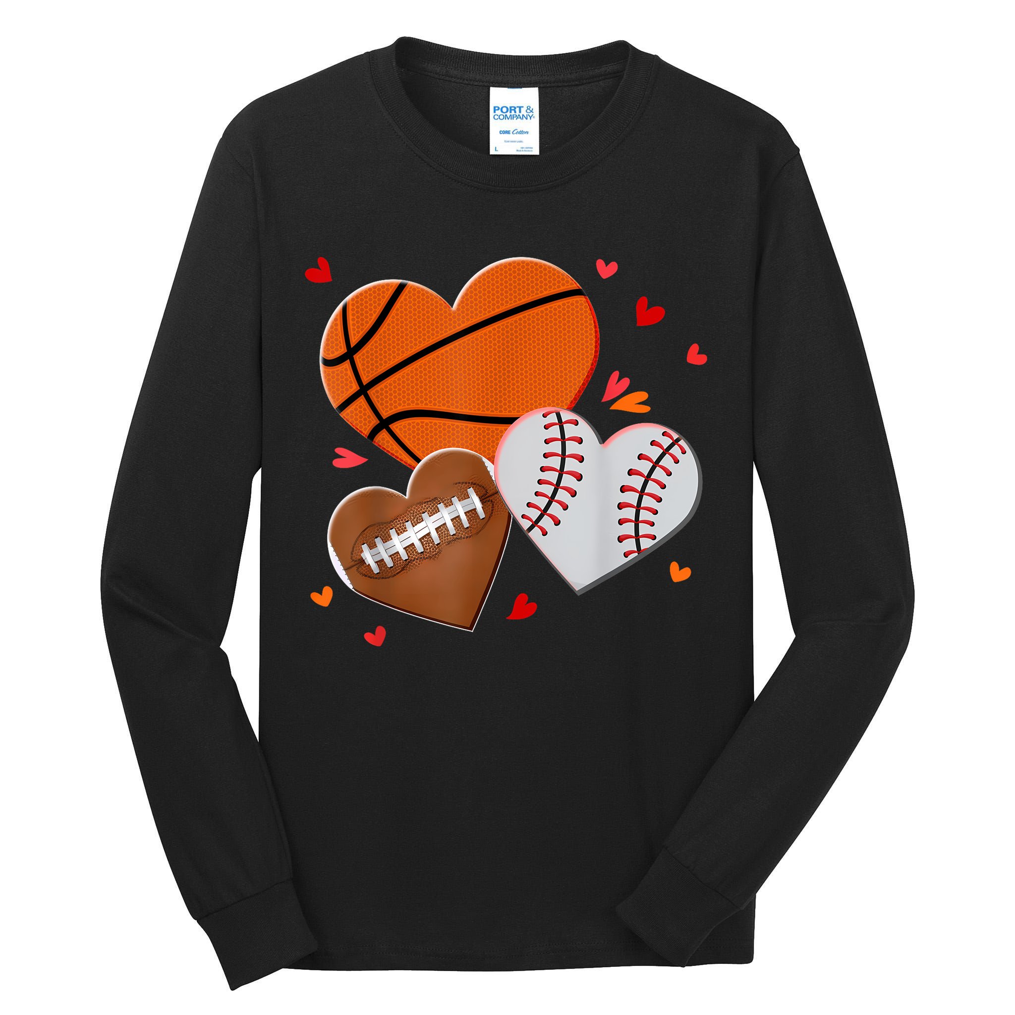 Heart Football Basketball Baseball Valentines Day Boy Tall Long Sleeve T-Shirt