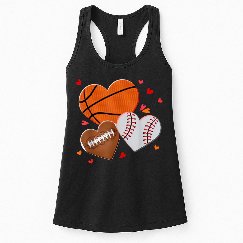 Heart Football Basketball Baseball Valentines Day Boy Womens Tank Top