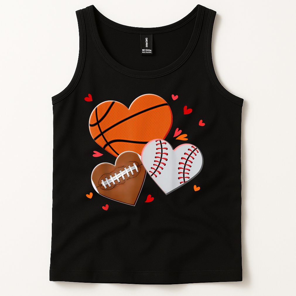 Heart Football Basketball Baseball Valentines Day Boy Tank Top