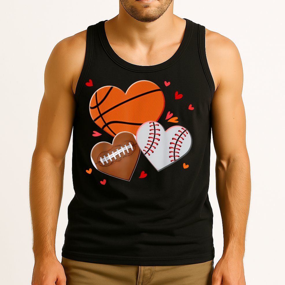 Heart Football Basketball Baseball Valentines Day Boy Tank Top