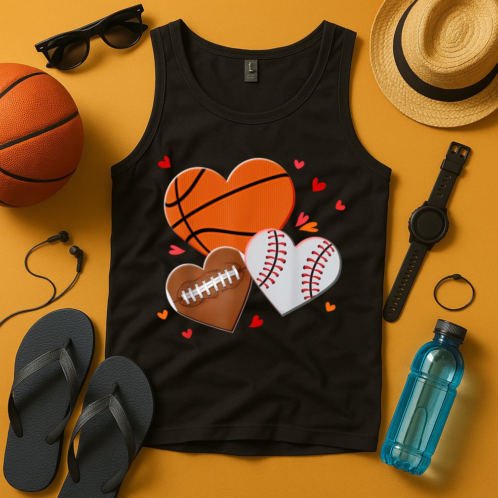 Heart Football Basketball Baseball Valentines Day Boy Tank Top